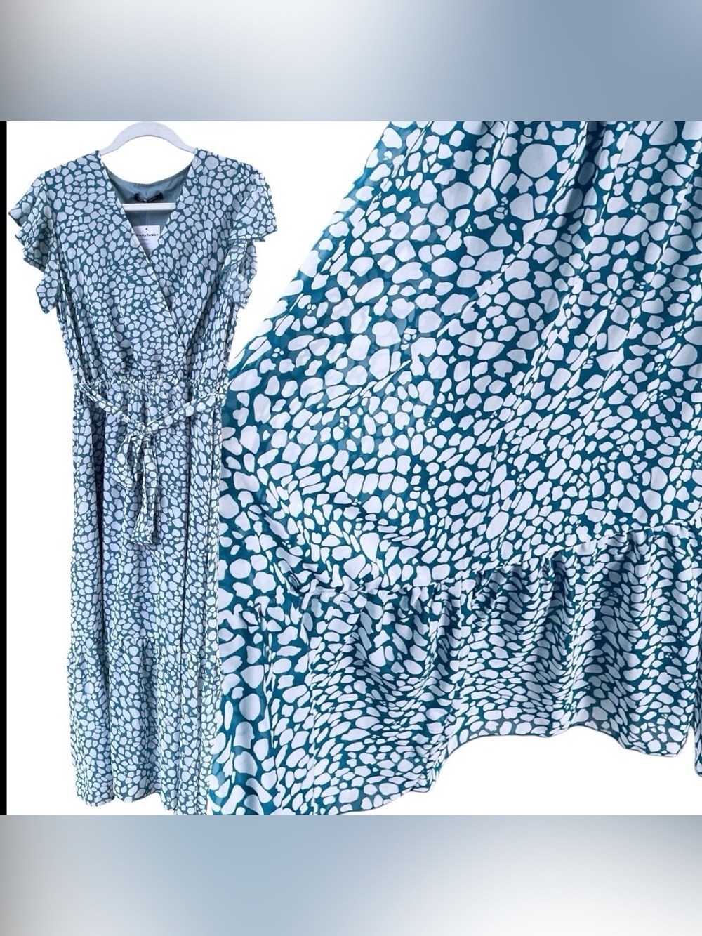 NWT PrettyGarden Small Lined Dress Flutter Sleeves Blue/green Flowy Retro Femm